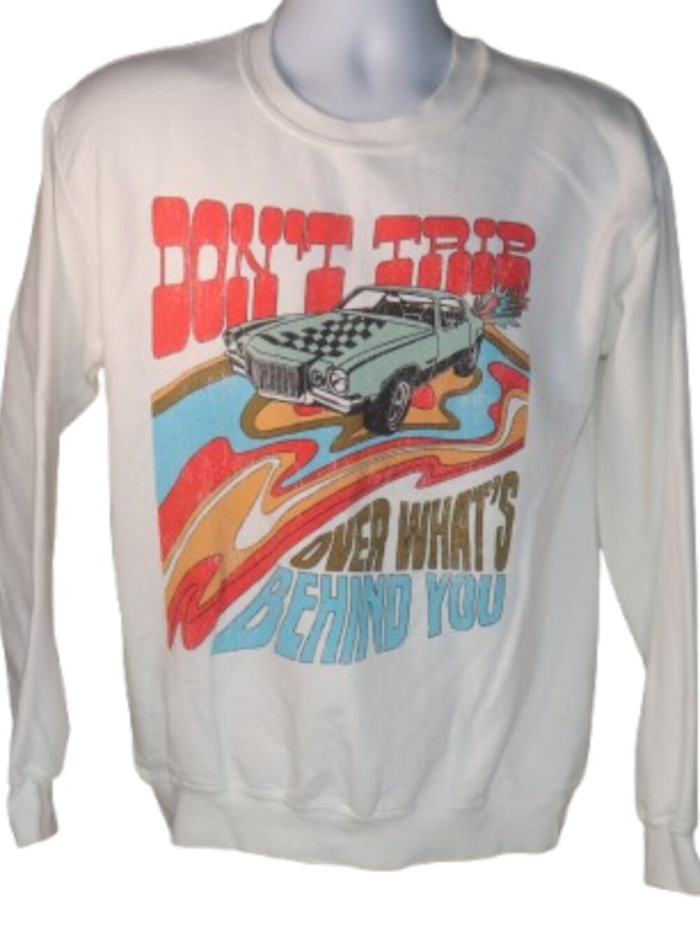 Altard State Sweat Shirt White Don't Trip What's Behind You Made In USA Small